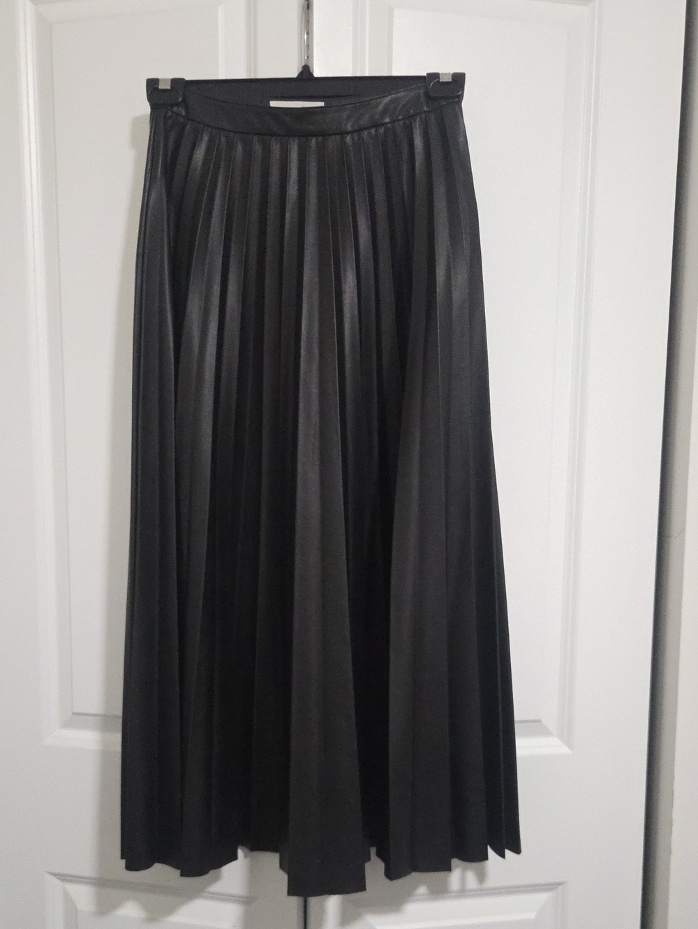 Mango Black Faux-Leather Pleated Maxi Skirt